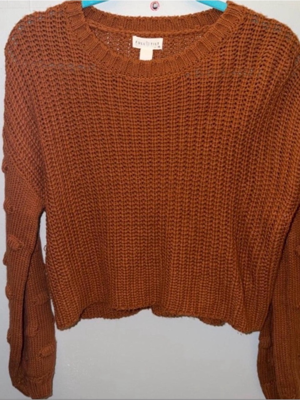 Full Tilt Rust Orange Chunky Knit Bobble Sleeve Cropped Sweater XS